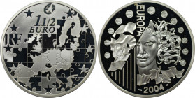 Europäische Münzen und Medaillen, Frankreich / France. Europa Serie: EU-Erweiterung. 1-1/2 Euro 2004, Silber. KM 1391. Polierte Platte. Kl.Flecken