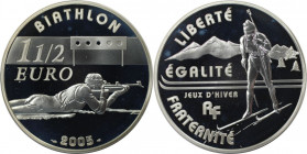 Europäische Münzen und Medaillen, Frankreich / France. Olympische Winterspiele 2006 in Turin - Biathlon. 1 1/2 Euro 2005. 22,20 g. 0.900 Silber. 0.64 ...