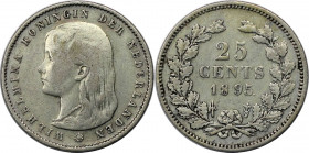 Europäische Münzen und Medaillen, Niederlande / Netherlands. Wilhelmina (1890-1948). 25 Cents 1895. Silber. KM 115. Sehr Schön-Vorzüglich