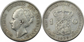 Europäische Münzen und Medaillen, Niederlande / Netherlands. Wilhelmina (1890-1948). 1 Gulden 1939. Silber. KM 161.1. Sehr schön