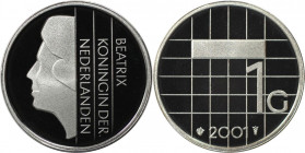 Europäische Münzen und Medaillen, Niederlande / Netherlands. Beatrix - Abschied vom Gulden. 1 Gulden 2001. 7,10 g. 0.925 Silber. 0.2 OZ. KM 205a. Proo...