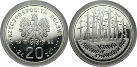 Europäische Münzen und Medaillen, Polen / Poland. Katyn. 20 Zlotych 1995. 31,11 g. 0.999 Silber. 1 OZ. KM Y# 286. Polierte Platte