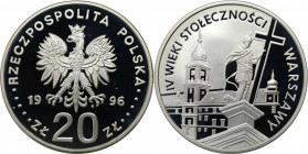 Europäische Münzen und Medaillen, Polen / Poland. 400 Jahre Hauptstadt Warschau. 20 Zlotych 1996. 31,10 g. 0.925 Silber. 0.92 OZ. KM Y# 309. Polierte ...