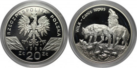 Europäische Münzen und Medaillen, Polen / Poland. Wolfsfamilie. 20 Zlotych 1999. 28,28 g. 0.925 Silber. 0.84 OZ. KM Y# 382. Polierte Platte