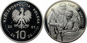 Europäische Münzen und Medaillen, Polen / Poland. Jan III. Sobieski. 10 Zlotych 2001. 14,4 g. 0.925 Silber. 0.42 OZ. KM Y# 458. Polierte Platte