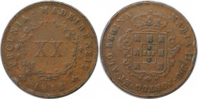 Europäische Münzen und Medaillen, Portugal. PORTUGIESISCHE BESITZUNGEN. MADEIRA. Maria II. 20 Reis 1842. Kupfer. KM 3. Sehr schön-vorzüglich