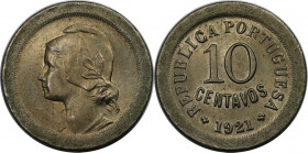 Europäische Münzen und Medaillen, Portugal. 10 Centavos 1921. Kupfer-Nickel. KM 570. Stempelglanz