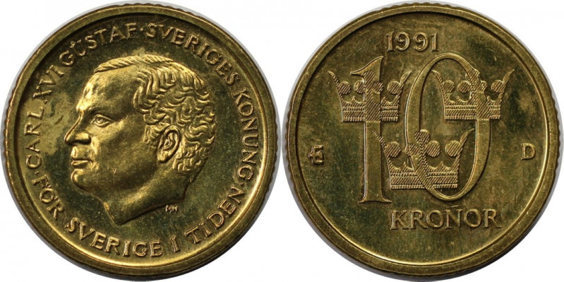 Europäische Münzen und Medaillen, Schweden / Sweden. Carl XVI. Gustaf. 10 Kronor...