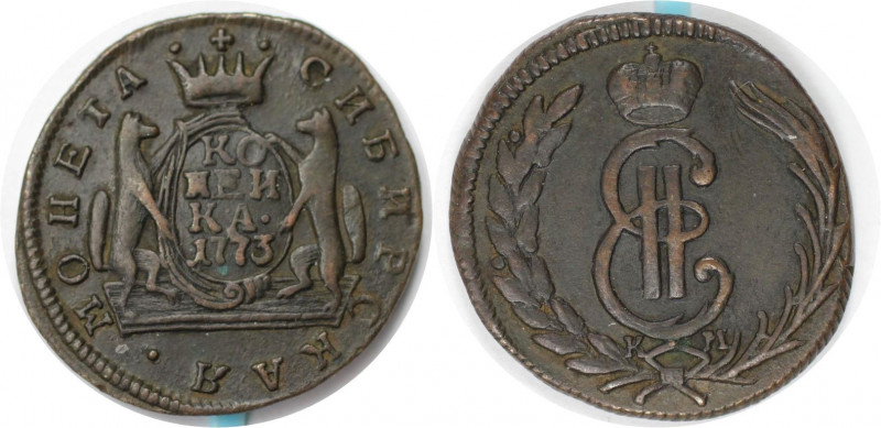 Russische Münzen und Medaillen, Katharina II. (1762-1796). 1 Kopeke 1773 KM. Kup...