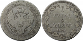 Russische Münzen und Medaillen, Nikolaus I. (1826-1855), für Polen. 3/4 Rubel (5 Zlotych) 1836 MW. Silber. Bitkin 1140. Sehr schön+