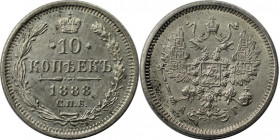 Russische Münzen und Medaillen, Alexander III. (1881-1894). 10 Kopeken 1888 SPB AG. Silber. Bitkin 134. Stempelglanz