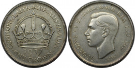 Weltmünzen und Medaillen, Australien / Australia. George VI. (1895-1952). Krönung. 1 Crown 1937. Silber. KM 34. Vorzüglich