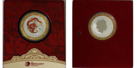 Weltmünzen und Medaillen, Australien / Australia. 1 Dollar 2012. Silber in Farbe (1 Unze). 2012 Jahr des Drachen (mit vergoldetem Außenring). In origi...