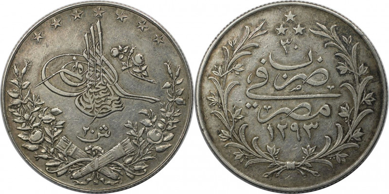 Weltmünzen und Medaillen, Ägypten / Egypt. Abdul Hamid II. 20 Qirsh 1904 (AH 129...