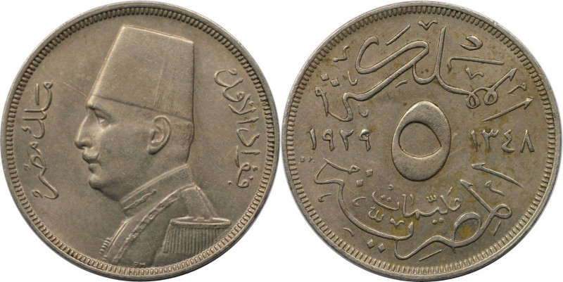 Weltmünzen und Medaillen, Ägypten / Egypt. Fuad I. 5 Milliemes 1929. Kupfer-Nick...