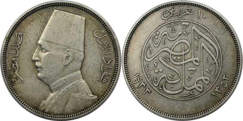 Weltmünzen und Medaillen, Ägypten / Egypt. Fuad I. 10 Piastres 1933. Silber. KM ...