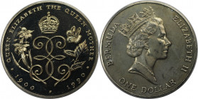 Weltmünzen und Medaillen, Bermuda. 90. Jahrestag - Geburt der Königinmutter. 1 Dollar 1990. Kupfer-Nickel. KM 67. Stempelglanz