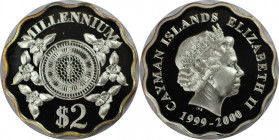 Weltmünzen und Medaillen, Cayman Islands. Millennium. 2 Dollars 2000. 15,55 g. 0.999 Silber. 0.499 OZ. KM 130. Polierte Platte