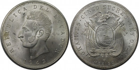 Weltmünzen und Medaillen, Ecuador. Antonio Jose de Sucre. 5 Sucres 1943, Silber. KM 79. Stempelglanz