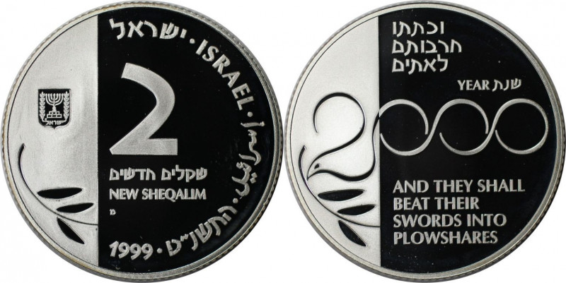 Weltmünzen und Medaillen, Israel. 2 New Sheqalim 1999. 28,80 g. 0.925 Silber. 0....