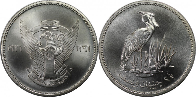 Weltmünzen und Medaillen, Sudan. Schuhschnabel Vogel. 2-1/2 Pounds 1976. 28,28 g...