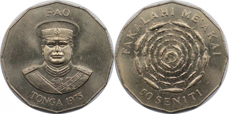 Weltmünzen und Medaillen, Tonga. Serie: F.A.O. 50 Seniti 1975. Kupfer-Nickel. KM...