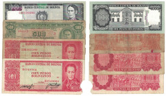 Banknoten, Bolivien / Bolivia, Lots und Sammlungen. 2 x 100 Pesos Bolivianos 1962. P164a. III, 500 Bolivianos 1945. P.148. III, 1 000 Bolivianos 1982....