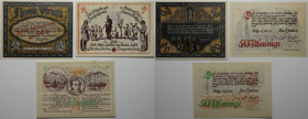 Banknoten, Deutschland / Germany. Notgeld, Sachsen-Gotha, Gotha. 2 x 50 Pfennig, 90 Pfennig 11.07.1921. 3 Stück. Mehl 456.6,6a. I