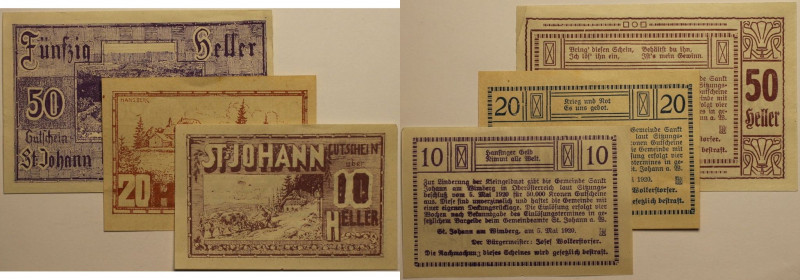 Banknoten, Deutschland / Germany. Notgeld St. Johann am Walde. 10 Heller, 20 Hel...