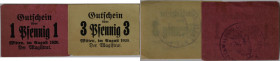 Banknoten, Deutschland / Germany. Notgeld Stadt Witten. Stempel Polizei-Verwaltung der Stadt Witten. 1, 3 Pfennig 1920. 2 Stück. Grabowski W49.4a, b. ...