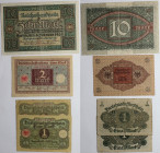 Banknoten, Deutschland / Germany. 2 x 1 Mark, 2 Mark, 10 Mark 1920. 4 Stück. Pick 58, 60, 67. II-IV