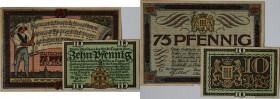 Banknoten, Deutschland / Germany. Notgeld Lingen Stadt. 10, 75 Pfennig 1921. 2 Stück. Mehl 803.3. II-III