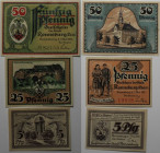 Banknoten, Deutschland / Germany. Sachsen, Notgeld Ronneburg. 5, 25, 50 Pfennig 1921. 3 Stück. G/M 1133.1. I-II
