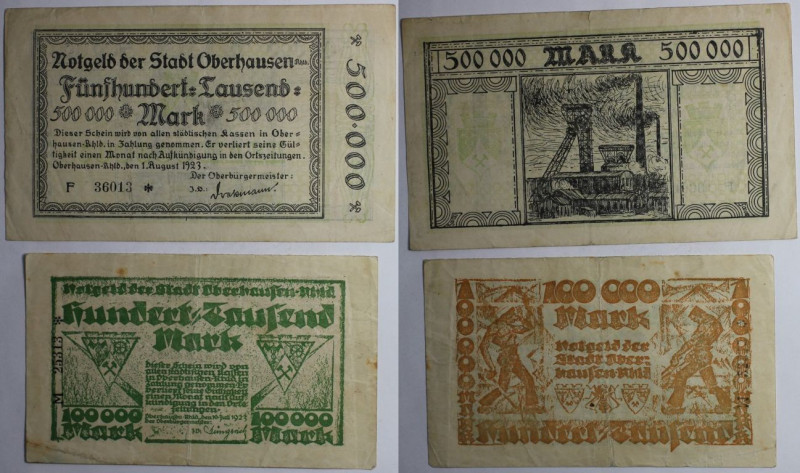 Banknoten, Deutschland / Germany. Notgeld Stadt Oberhausen Rheinland. 100 000 Ma...