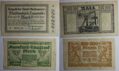 Banknoten, Deutschland / Germany. Notgeld Stadt Oberhausen Rheinland. 100 000 Mark, 500 000 Mark 1923. 2 stück. III