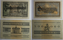 Banknoten, Deutschland / Germany. Notgeld Stadt Düsseldorf. 2 x 500 000 Mark 1923. 2 Stück. Keller:1150. II-III