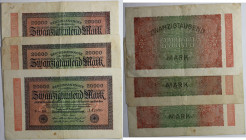 Banknoten, Deutschland / Germany. Reichsbanknote. 3 x 20 000 Mark 1923. 3 Stück. Pick 85. III