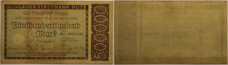 Banknoten, Deutschland / Germany. Notgeld, Glogau Stadtbank. 500 000 Mark 1923. ...