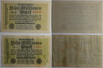 Banknoten, Deutschland / Germany. Berlin. Reichsbanknote. 2 x 10 Millionen Mark 22.08.1923. Pick 106. 2 Stück. UNZ, III