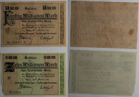 Banknoten, Deutschland / Germany. Notgeld Greiz, Inflation. 10 Million Mark, 50 Million Mark 1923. 2 Stück. Keller:1896e. III