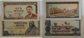 Banknoten, Guinea. 25 Sylis, 10 Sylis 1971. Pick 0156, 017. 2 Stück. II