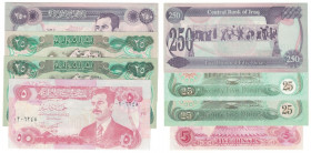 Banknoten, Irak / Iraq, Lots und Sammlungen. 5 Dinars 1992, P.80, 2 x 25 Dinars 1991, P.74, 250 Dinars 1995, P.85, Lot von 4 Banknoten. I