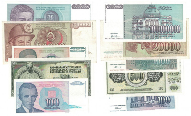 Banknoten, Jugoslawien / Yugoslavia, Lots und Sammlungen. 100 Dinara 1994. P.139...