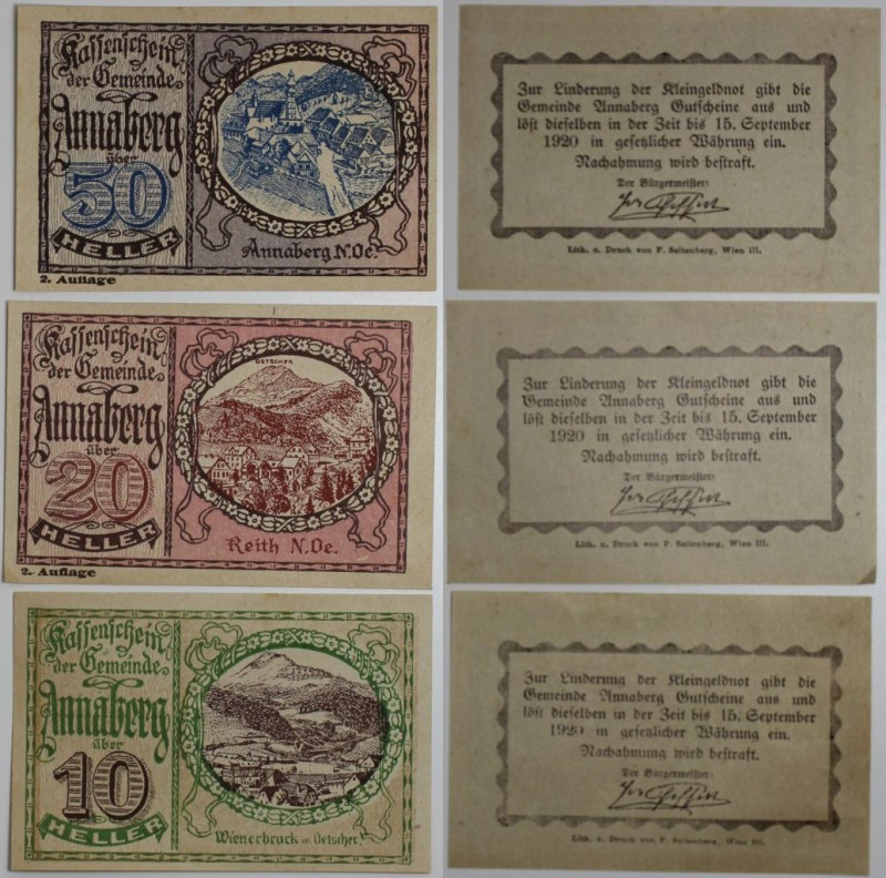 Banknoten, Österreich / Austria. Notgeld Annaberg, Gemeinde. 10 Heller, 20 Helle...