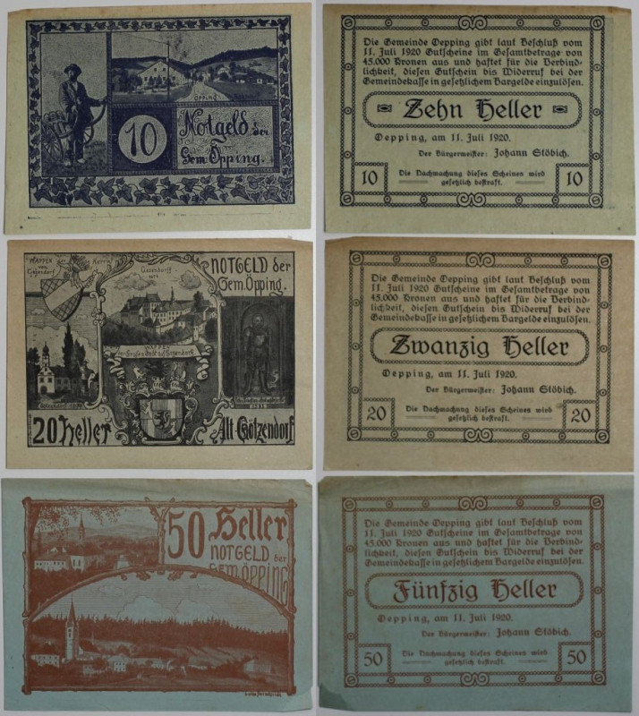 Banknoten, Österreich / Austria. Notgeld Gemeinde Öpping. 10 Heller, 20 Heller, ...