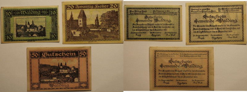 Banknoten, Österreich / Austria. Notgeld Walding, Gemeinde. 10 Heller, 20 Heller...