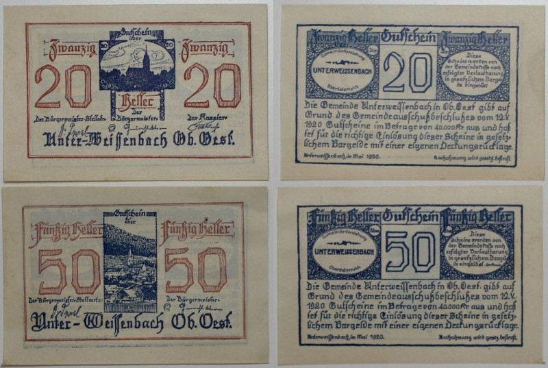 Banknoten, Österreich / Austria. Notgeld Unter-Weissenbach in Ober-Österreich. 2...