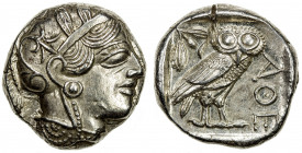 ATHENS: AR tetradrachm (17.26g), ca. 440-404 BC, S-2526, helmeted bust of Athena right // owl standing right with head facing, AΘE before, olive spray...