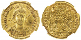 ROMAN EMPIRE: Constantius II, 337-361 AD, AV solidus (4.51g), Antioch, 355-361, RIC-165, Depeyrot-10/1, diademed, helmeted and cuirassed bust facing s...