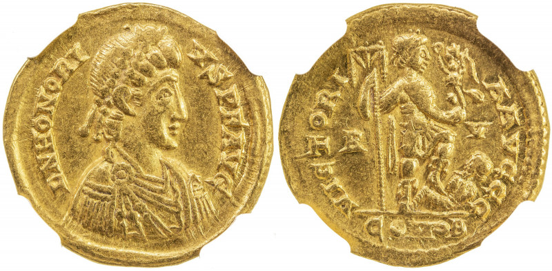 ROMAN EMPIRE: Honorius, 393-423, AV solidus (4.39g), Ravenna, 402-406, RIC-1323,...